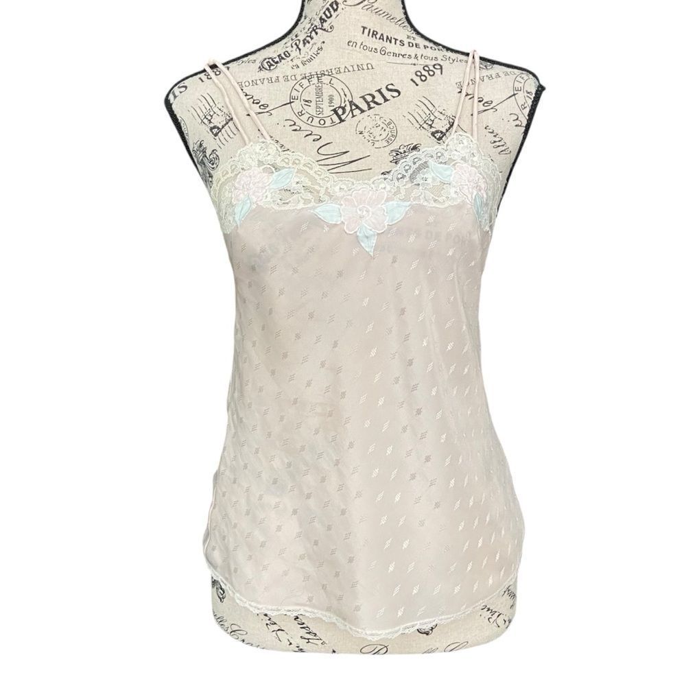 Vintage Sara Beth Pink Lace Trim Floral Cami Top in Size ***SEE MEASUREMENTS***